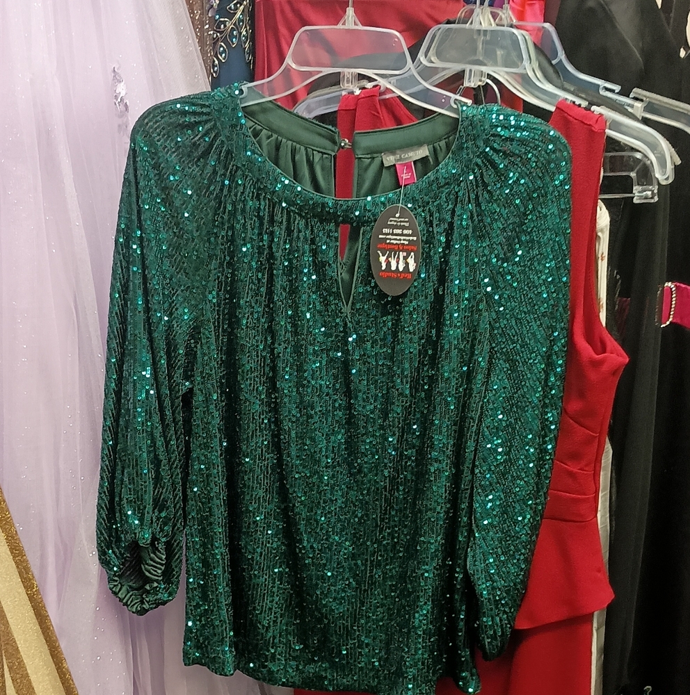Vince Camuto Green Sequin Blouse - Picture 2 of 4